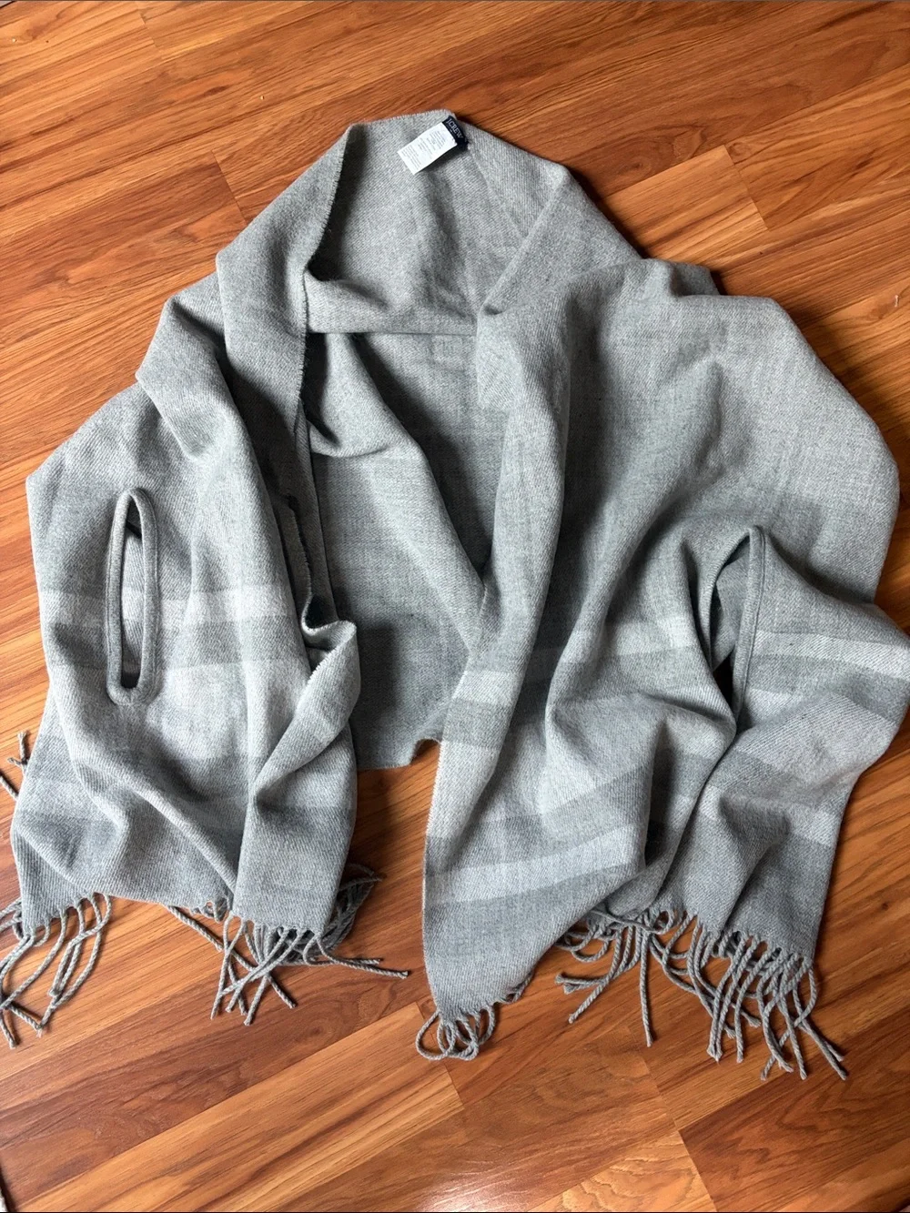 J. Crew Soft Light Gray Striped poncho Shawl with Fringe